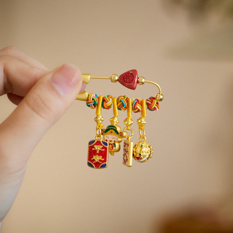 Buddha Stones Cinnabar Zongzi Fu Character Caishen God of Wealth Safe And Well Copper Blessing Brooch - image 3