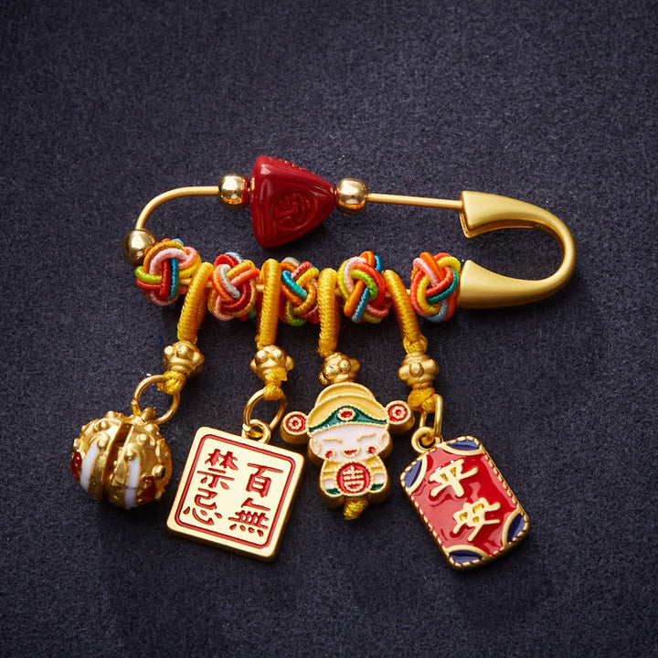 Buddha Stones Cinnabar Zongzi Fu Character Caishen God of Wealth Safe And Well Copper Blessing Brooch - Fu Character God of Wealth - image 0