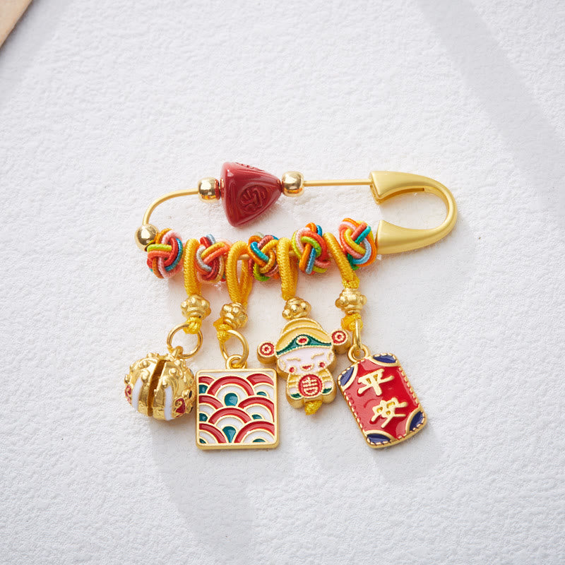 Buddha Stones Cinnabar Zongzi Fu Character Caishen God of Wealth Safe And Well Copper Blessing Brooch - image 2