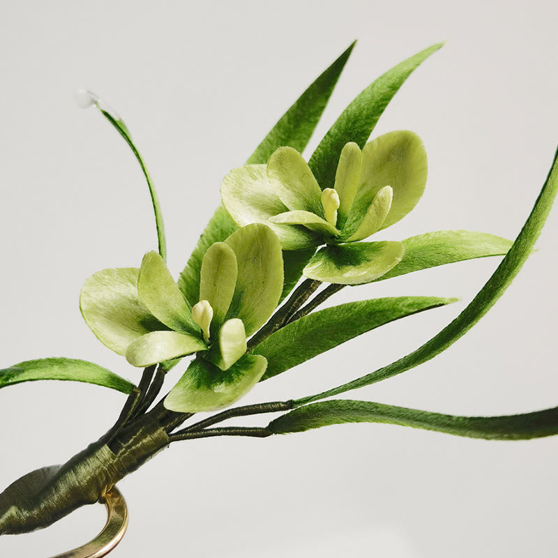 Buddha Stones Handmade Velvet Flower Mulberry Silk Green Flowers Leaves Brooch Hairpin - image 11