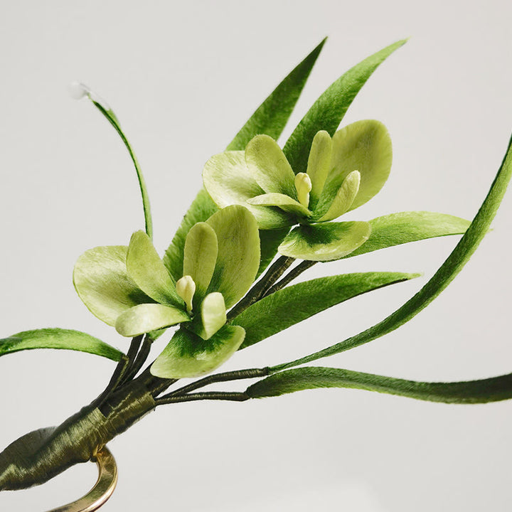 Buddha Stones Handmade Velvet Flower Mulberry Silk Green Flowers Leaves Brooch Hairpin - image 11