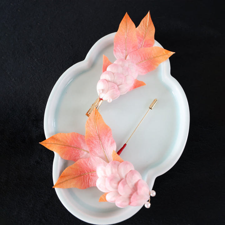 Buddha Stones Handmade Yangzhou Velvet Flower Mulberry Silk Red Koi Fish Leaves Brooch Hair Clip - image 16