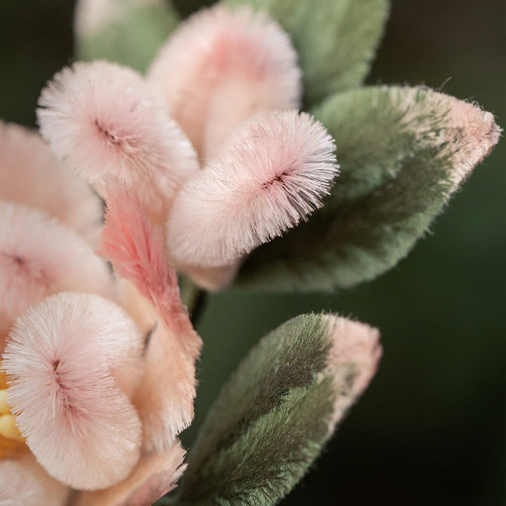 Buddha Stones Handmade Yangzhou Velvet Flower Mulberry Silk Peach Blossom Brooch - image 4