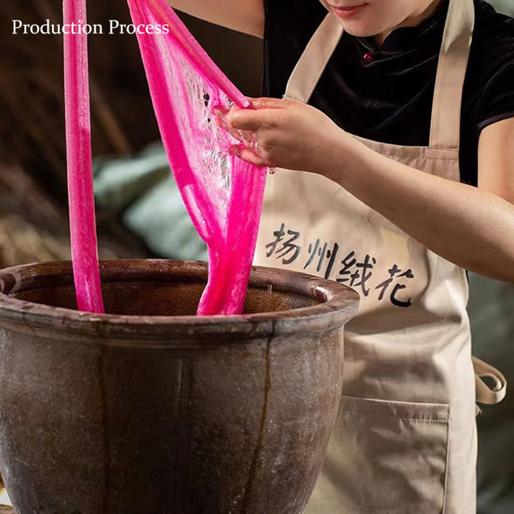 Buddha Stones Handmade Yangzhou Velvet Flower Mulberry Silk Peach Blossom Brooch - image 6