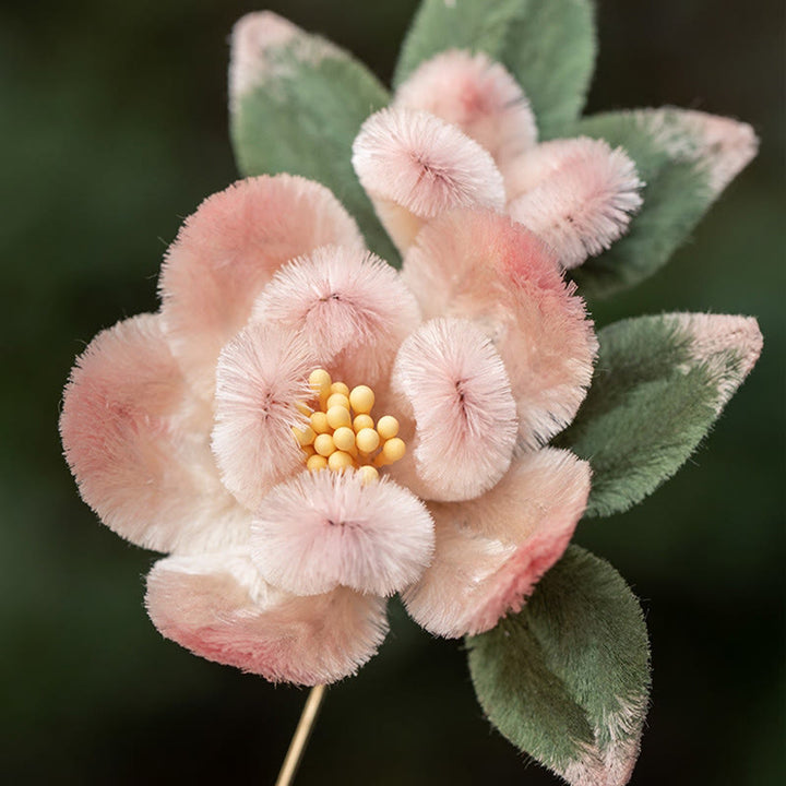 Buddha Stones Handmade Yangzhou Velvet Flower Mulberry Silk Peach Blossom Brooch - Peach Blossom - image 0