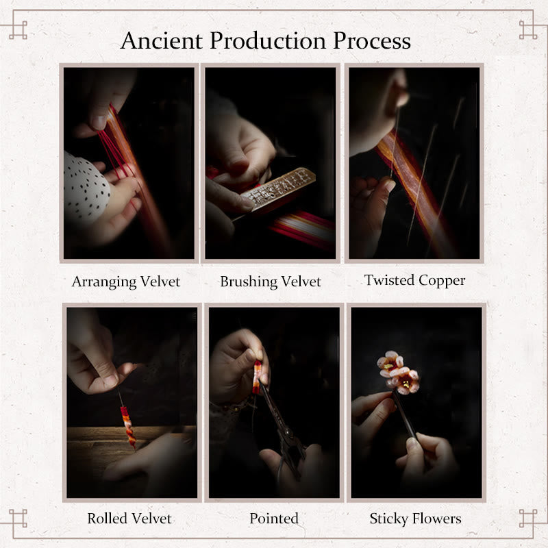 Buddha Stones Handmade Yangzhou Velvet Flower Mulberry Silk Peach Blossom Brooch - image 10