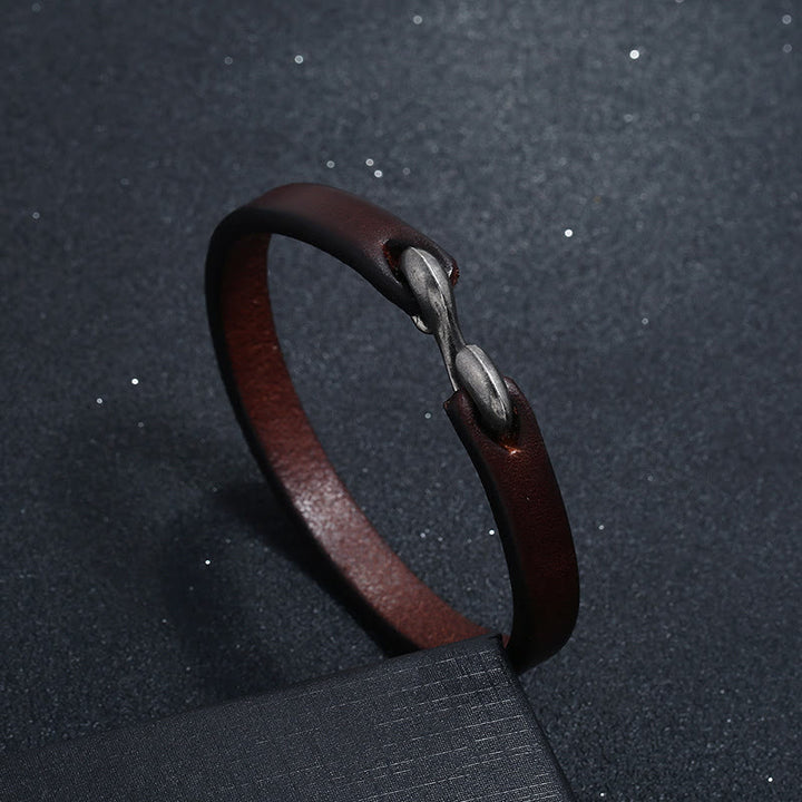 Buddha Stones Vintage Leather Plain Strength Buckle Bracelet - Brown - 18-20cm - image 7