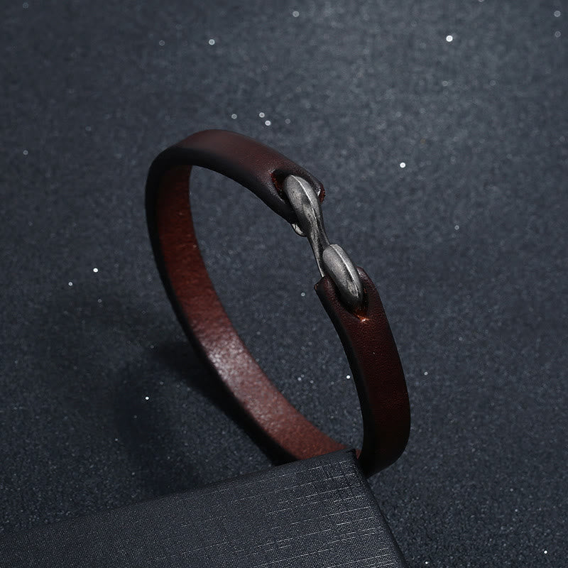 Buddha Stones Vintage Leather Plain Strength Buckle Bracelet - Brown - 18-20cm - image 7