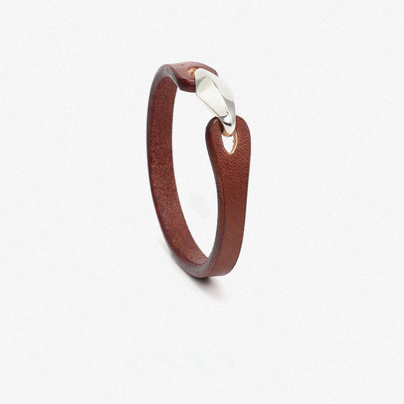 Buddha Stones 925 Sterling Silver Leather Multi-turn Protection Bracelet - Single Circle-16-18cm - Brown & Smooth Buckle - image 10