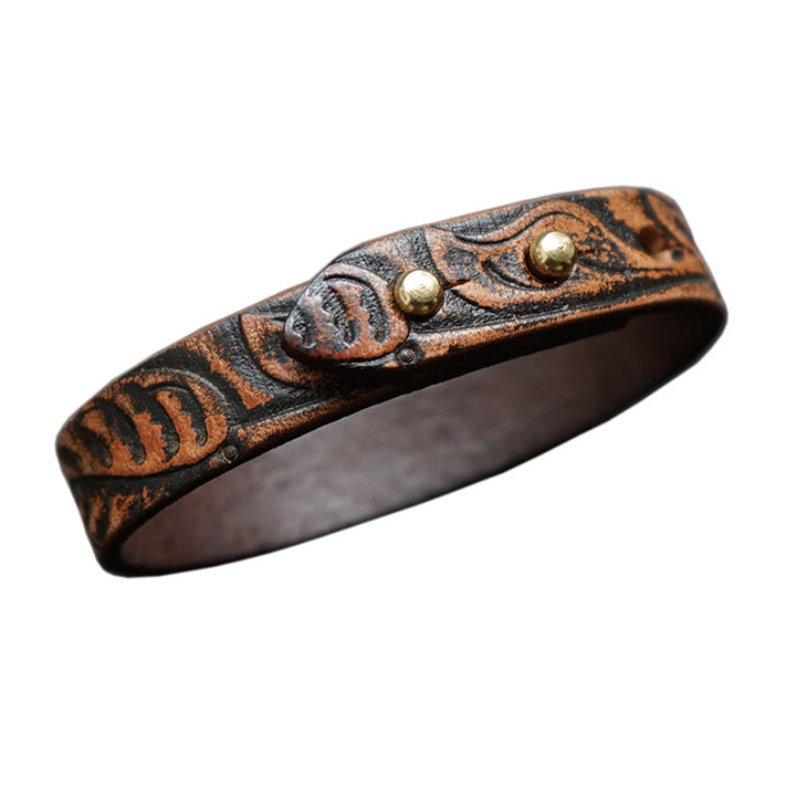 Buddha Stones Vintage Printed Leather Adjustable Buckle Balance Bracelet - image 3