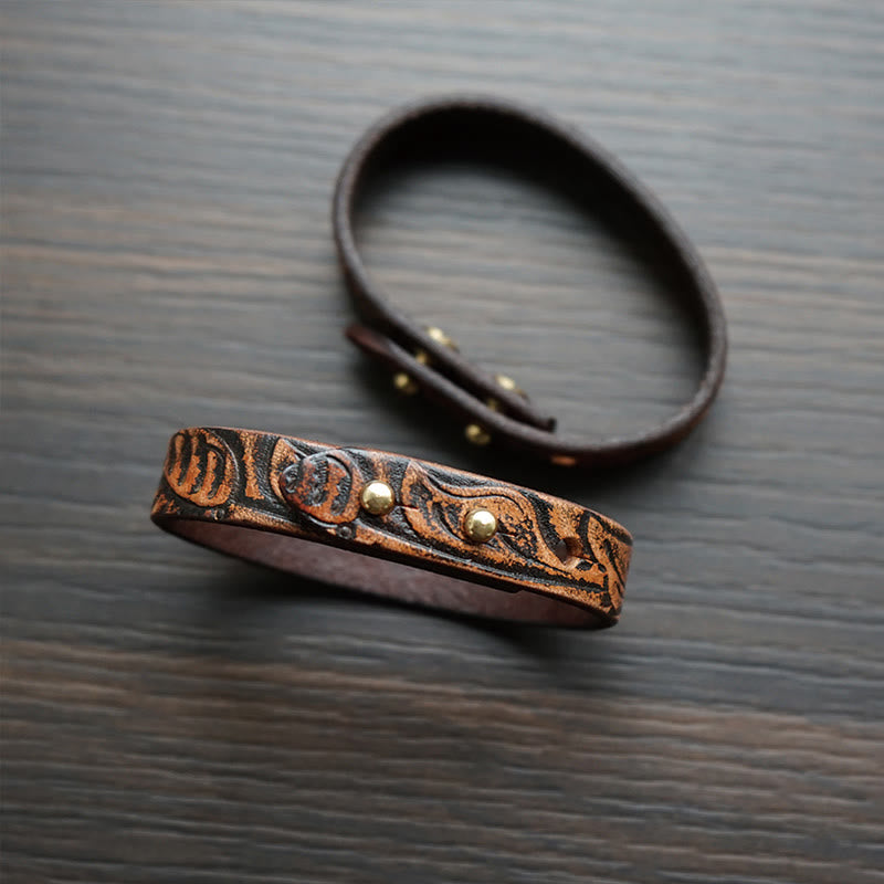 Buddha Stones Vintage Printed Leather Adjustable Buckle Balance Bracelet - image 2