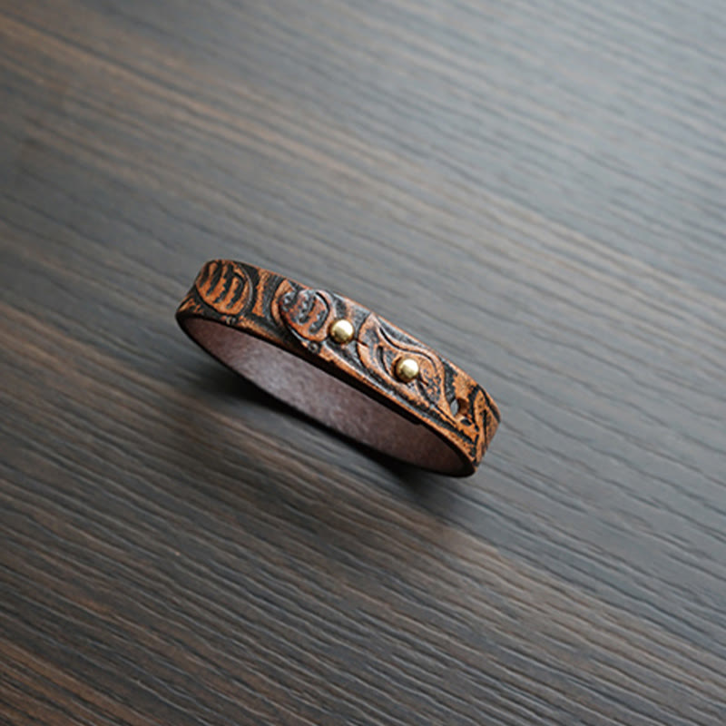 Buddha Stones Vintage Printed Leather Adjustable Buckle Balance Bracelet - image 1