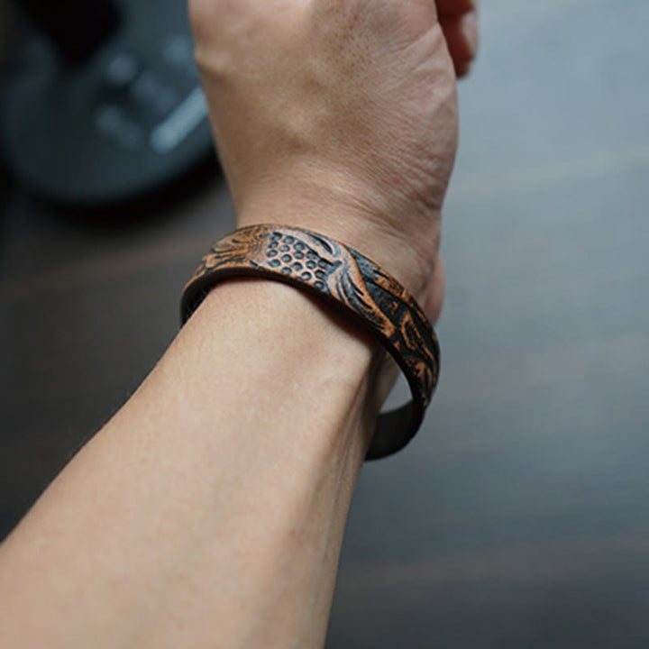 Buddha Stones Vintage Printed Leather Adjustable Buckle Balance Bracelet - image 4