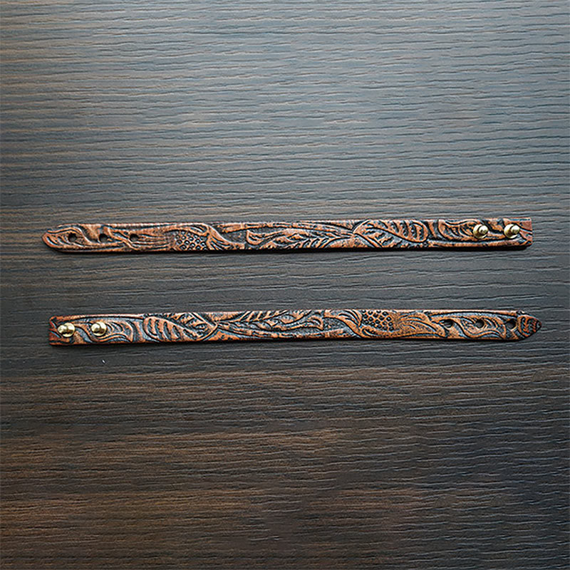 Buddha Stones Vintage Printed Leather Adjustable Buckle Balance Bracelet - image 10