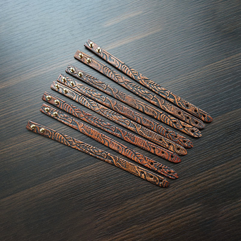 Buddha Stones Vintage Printed Leather Adjustable Buckle Balance Bracelet - image 14