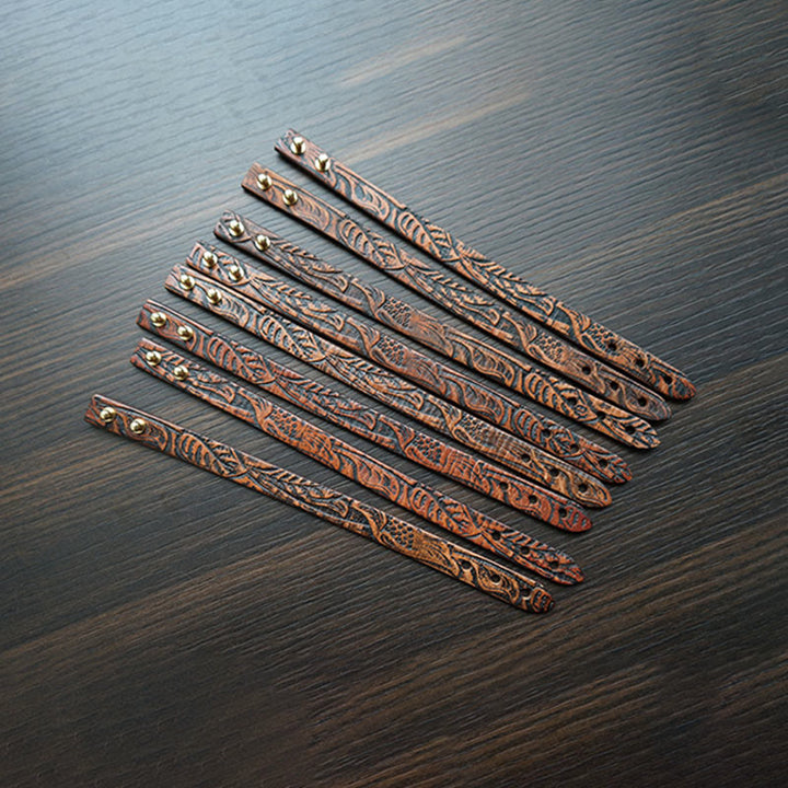 Buddha Stones Vintage Printed Leather Adjustable Buckle Balance Bracelet - image 14