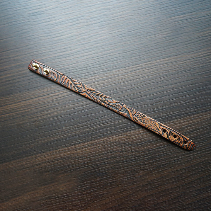 Buddha Stones Vintage Printed Leather Adjustable Buckle Balance Bracelet - image 9