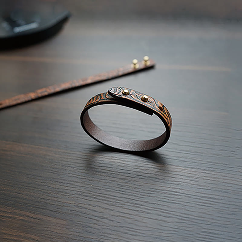 Buddha Stones Vintage Printed Leather Adjustable Buckle Balance Bracelet - image 6