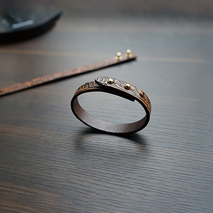 Buddha Stones Vintage Printed Leather Adjustable Buckle Balance Bracelet - image 6