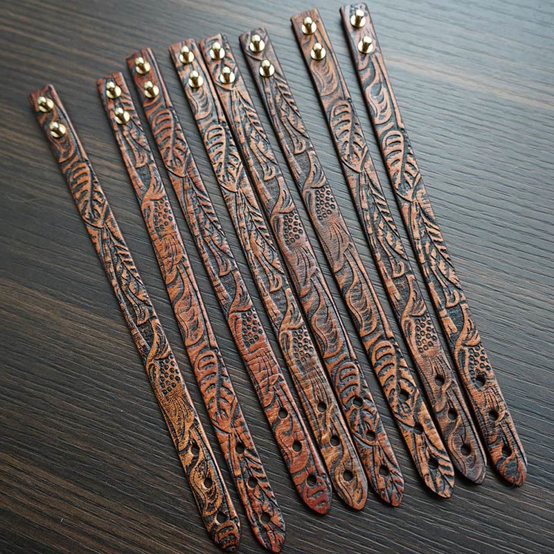 Buddha Stones Vintage Printed Leather Adjustable Buckle Balance Bracelet - image 13