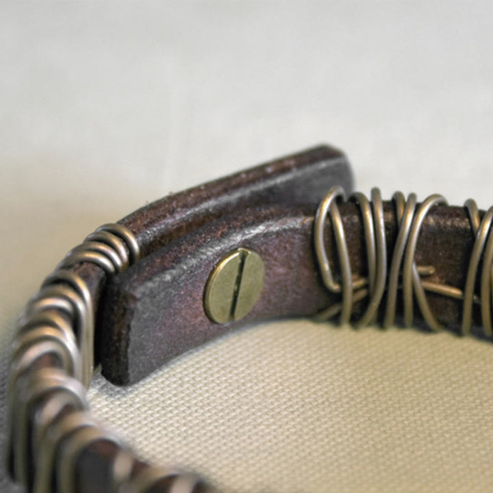 Buddha Stones Vintage Leather Copper Brass Wire Wrap Balance Bracelet - image 7