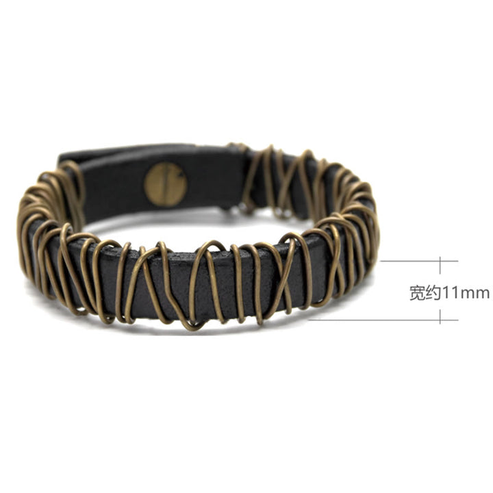 Buddha Stones Vintage Leather Copper Brass Wire Wrap Balance Bracelet - image 16