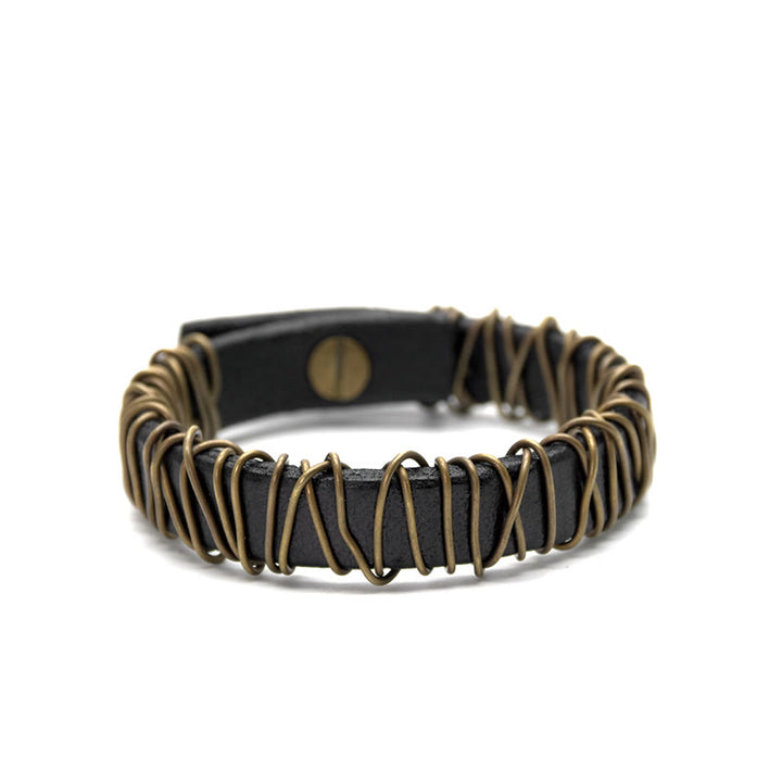 Buddha Stones Vintage Leather Copper Brass Wire Wrap Balance Bracelet - image 17