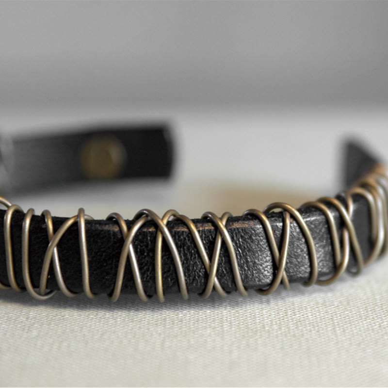 Buddha Stones Vintage Leather Copper Brass Wire Wrap Balance Bracelet - image 19