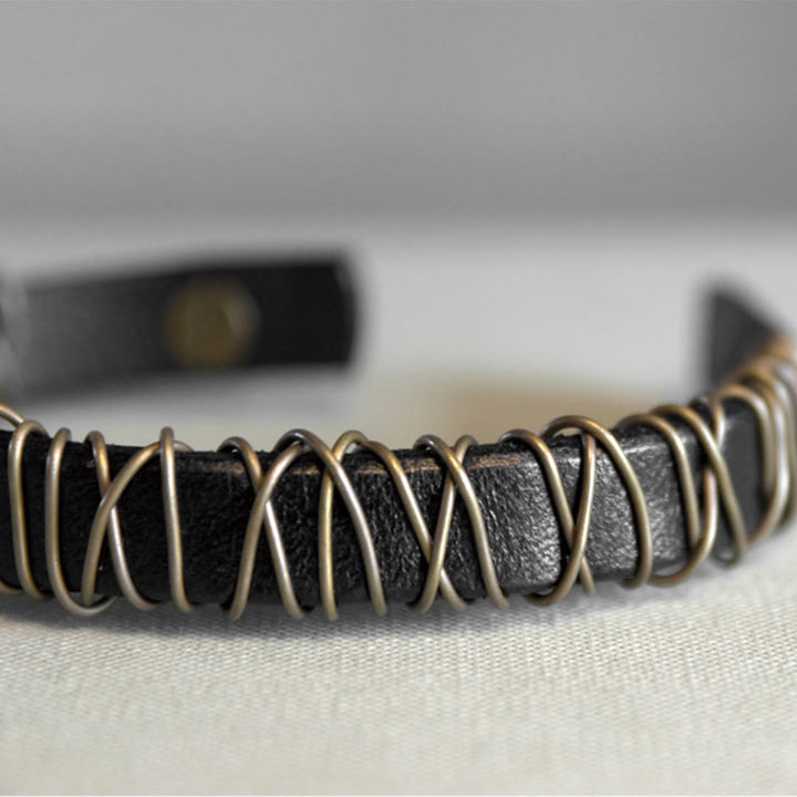 Buddha Stones Vintage Leather Copper Brass Wire Wrap Balance Bracelet - image 19