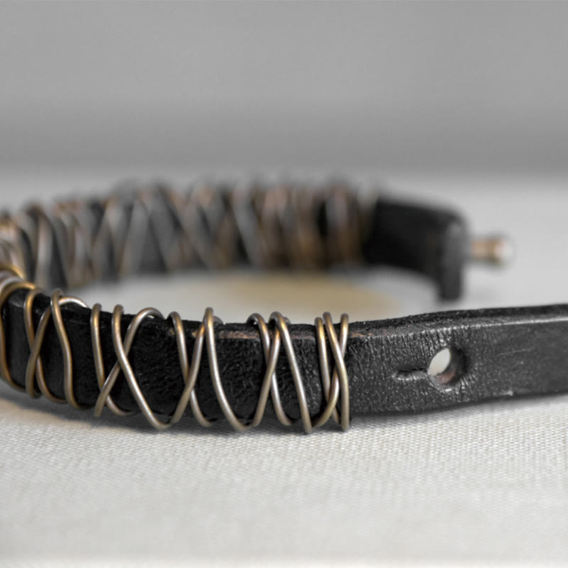 Buddha Stones Vintage Leather Copper Brass Wire Wrap Balance Bracelet - image 18