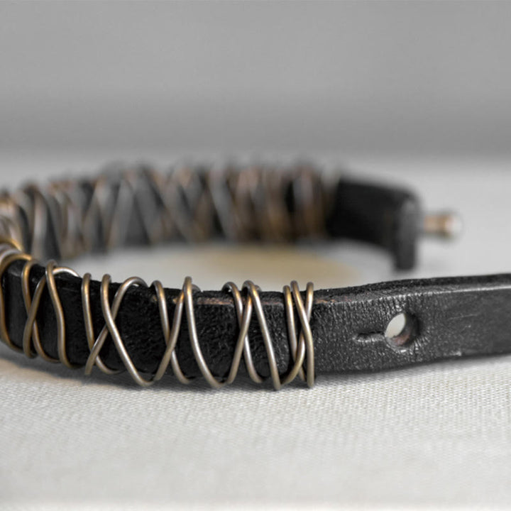 Buddha Stones Vintage Leather Copper Brass Wire Wrap Balance Bracelet - image 18