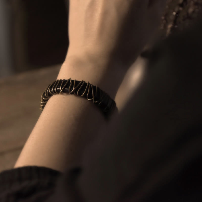 Buddha Stones Vintage Leather Copper Brass Wire Wrap Balance Bracelet - image 22