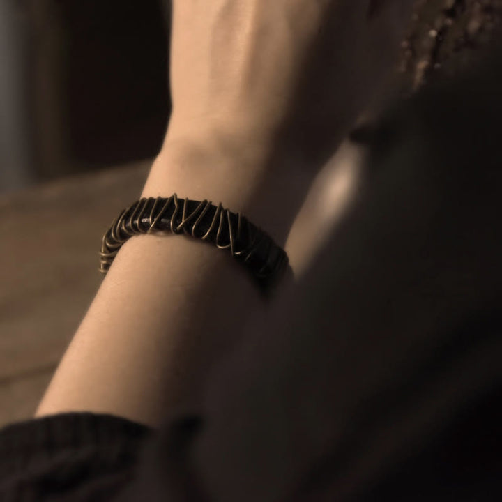 Buddha Stones Vintage Leather Copper Brass Wire Wrap Balance Bracelet - image 22