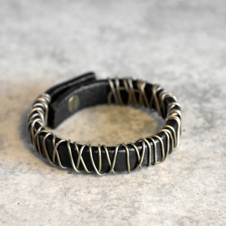 Buddha Stones Vintage Leather Copper Brass Wire Wrap Balance Bracelet - image 13