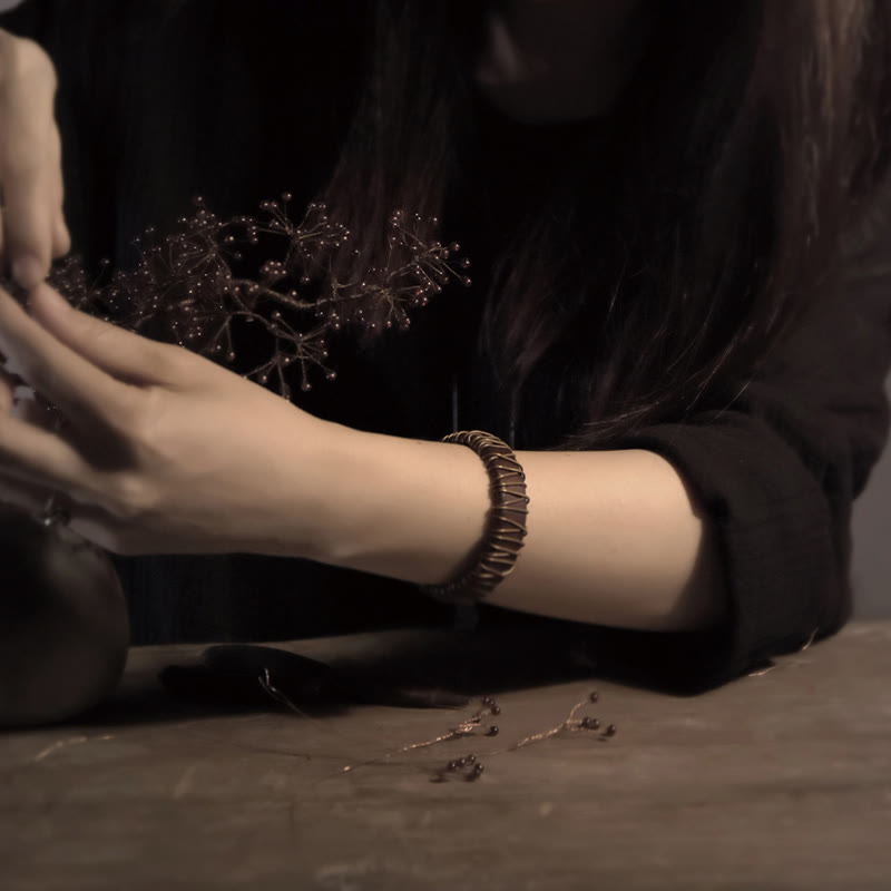 Buddha Stones Vintage Leather Copper Brass Wire Wrap Balance Bracelet - image 10