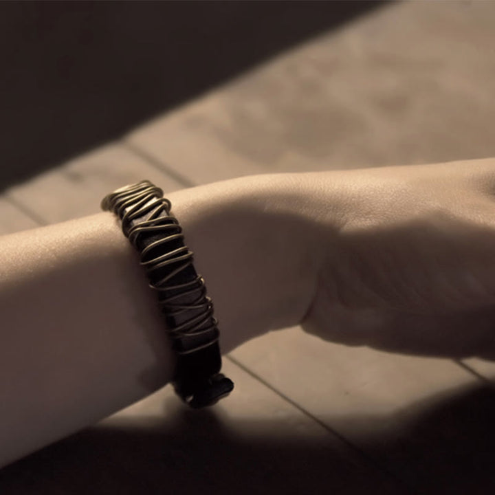 Buddha Stones Vintage Leather Copper Brass Wire Wrap Balance Bracelet - image 24