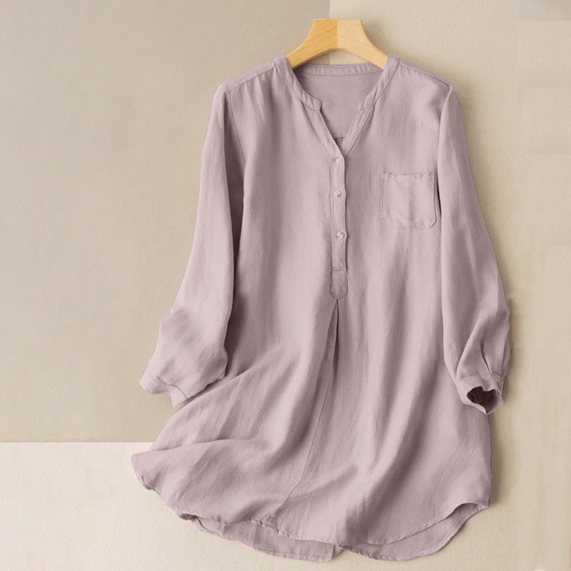 Buddha Stones Casual Women's V-neck Long Sleeve Design Three Buttons Polyester Shirt - Thistle - US12,UK/AU16,EU44 (4XL-5XL) - image 0