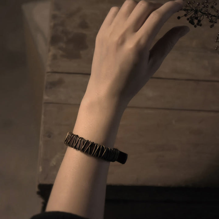 Buddha Stones Vintage Leather Copper Brass Wire Wrap Balance Bracelet - image 4