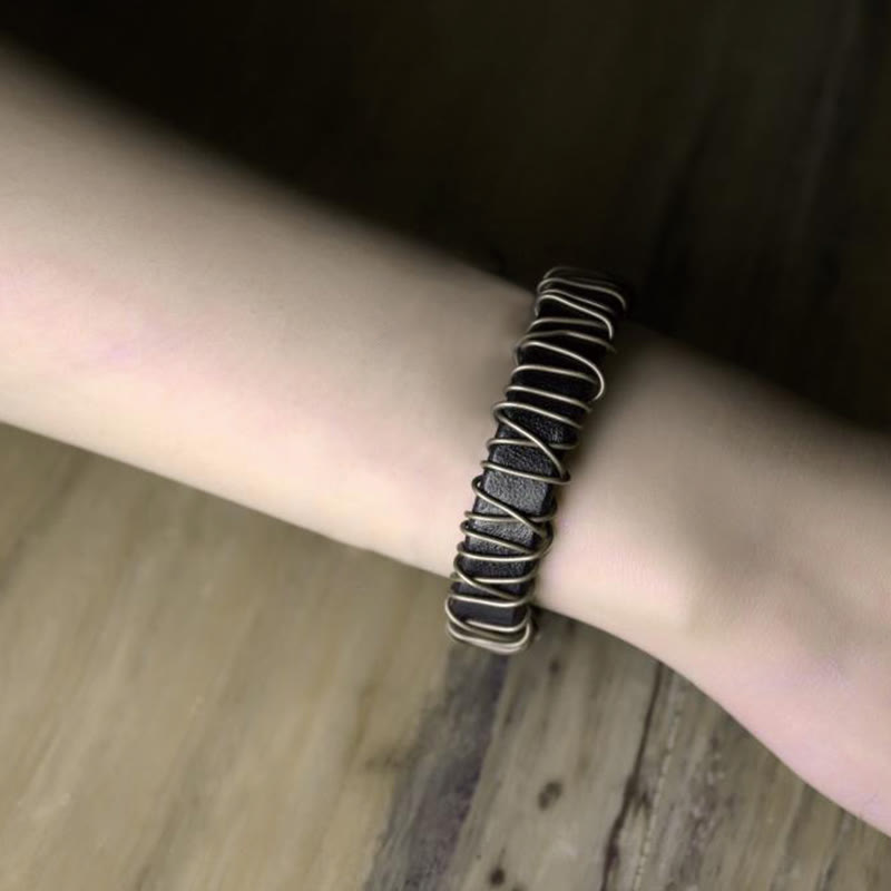 Buddha Stones Vintage Leather Copper Brass Wire Wrap Balance Bracelet - image 21