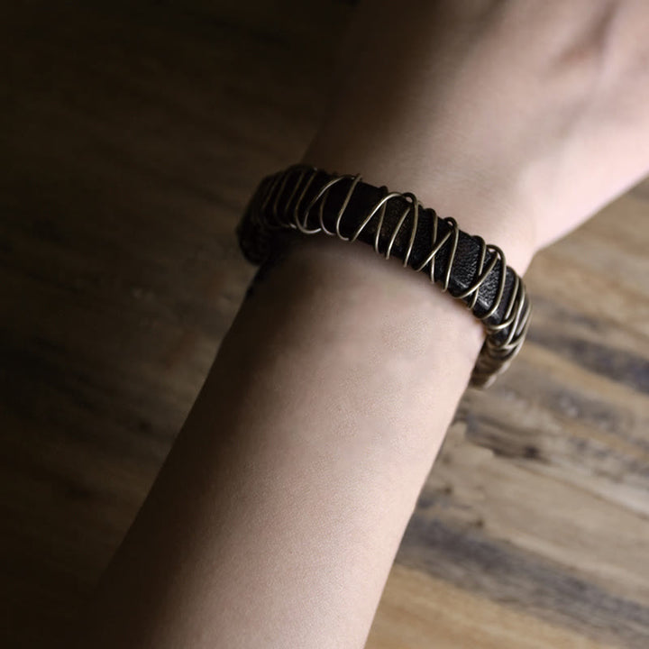 Buddha Stones Vintage Leather Copper Brass Wire Wrap Balance Bracelet - image 23