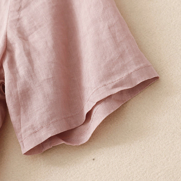 Buddha Stones Casual Women's Embroidered Flower V-neck Design Loose Half Sleeve Cotton Linen Shirt - image 10