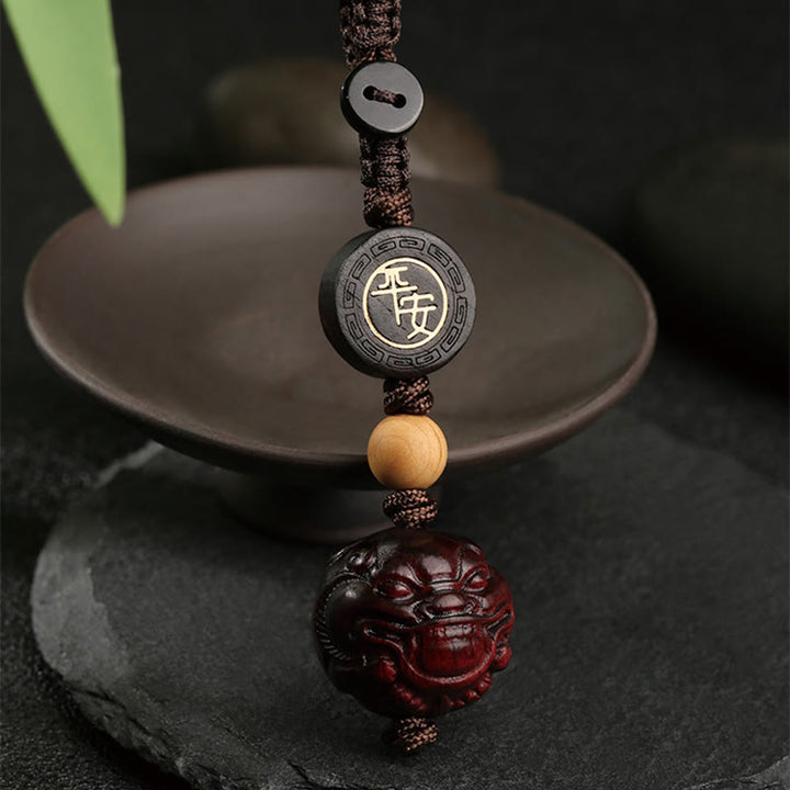 Buddha Stones Small Leaf Red Sandalwood PiXiu Safe and Well Protection Key Chain - image 1