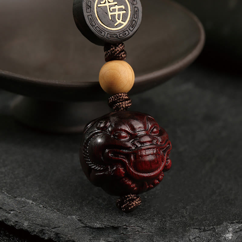 Buddha Stones Small Leaf Red Sandalwood PiXiu Safe and Well Protection Key Chain - image 10