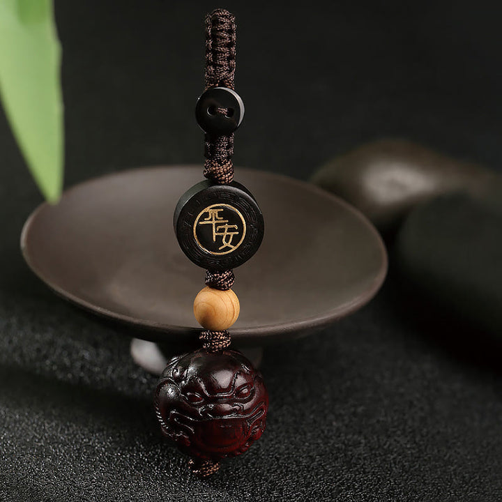 Buddha Stones Small Leaf Red Sandalwood PiXiu Safe and Well Protection Key Chain - PiXiu - image 0