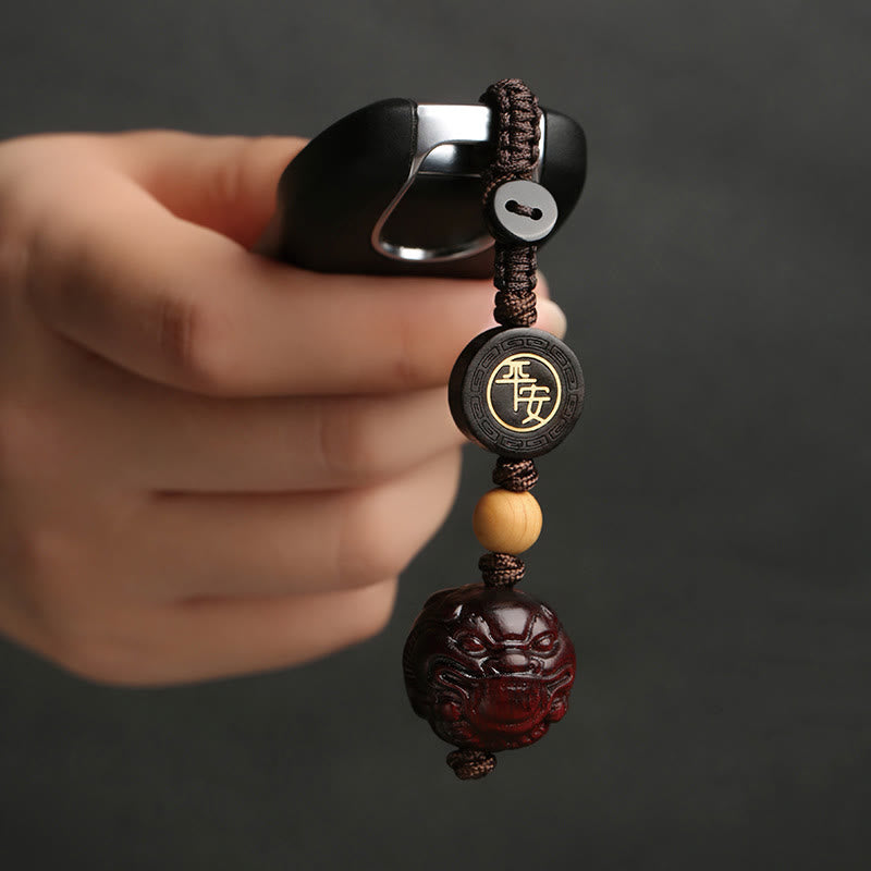 Buddha Stones Small Leaf Red Sandalwood PiXiu Safe and Well Protection Key Chain - image 3