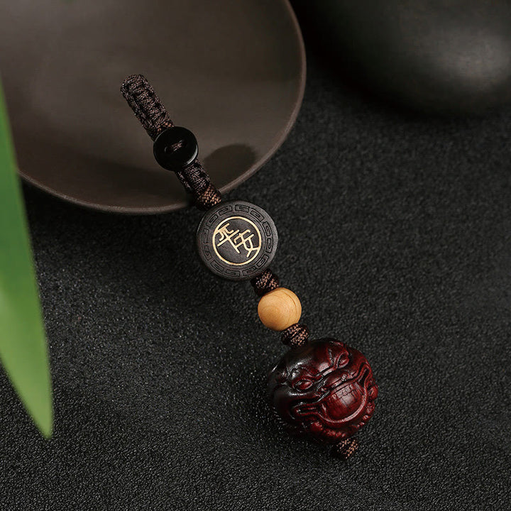 Buddha Stones Small Leaf Red Sandalwood PiXiu Safe and Well Protection Key Chain - image 2