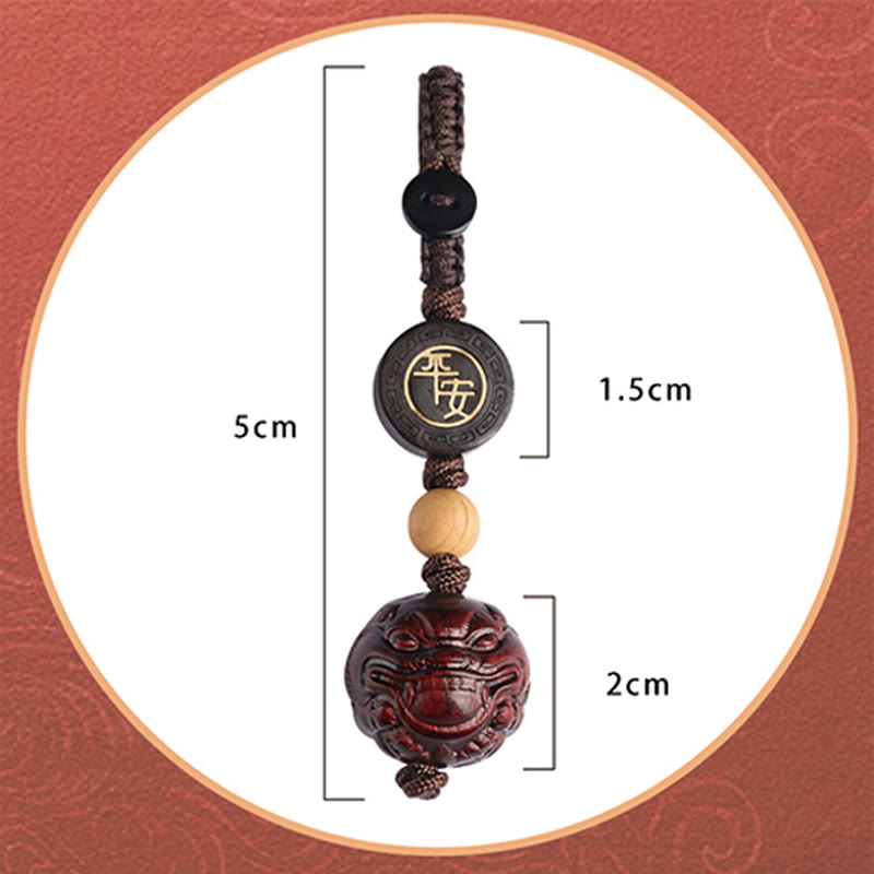 Buddha Stones Small Leaf Red Sandalwood PiXiu Safe and Well Protection Key Chain - image 11