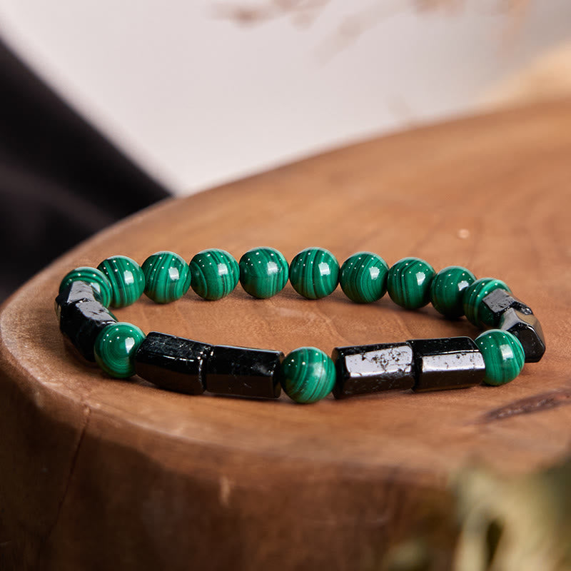 Buddha Stones Malachite Black Tourmaline Purity Bracelet - Malachite Black Tourmaline(Wrist Circumference: 14-16cm) - image 0