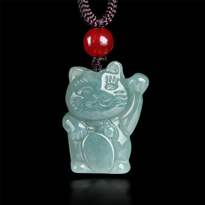 Buddha Stones Lucky Cat Jade Abundance Necklace Pendant - Aqua Jade - image 8