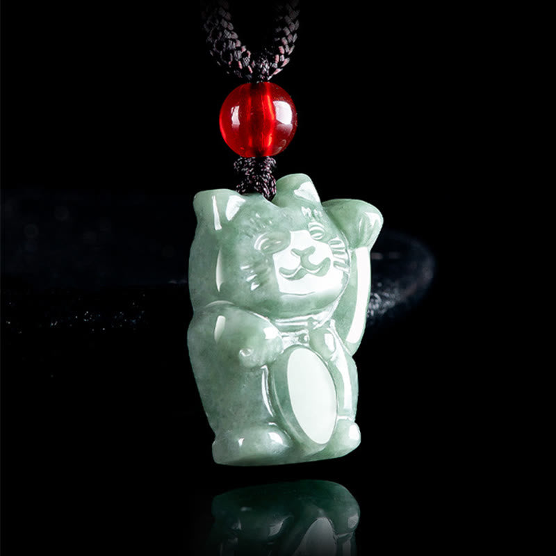 Buddha Stones Lucky Cat Jade Abundance Necklace Pendant - image 1